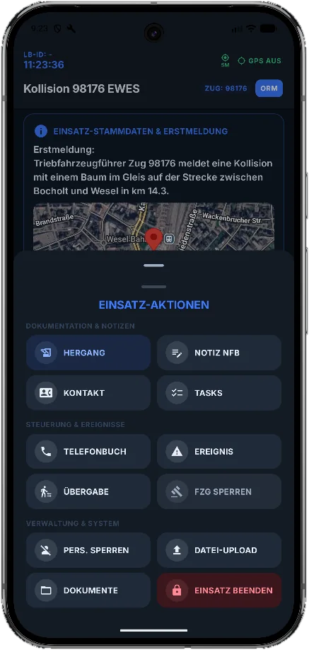 NFB.Note: Menü der Einsatzaktionen