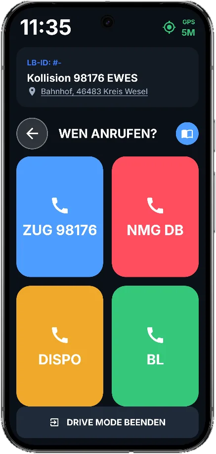 Drive Mode: Anruf per Klick an Zug, NMG DB, Disposition oder Betriebsleitung