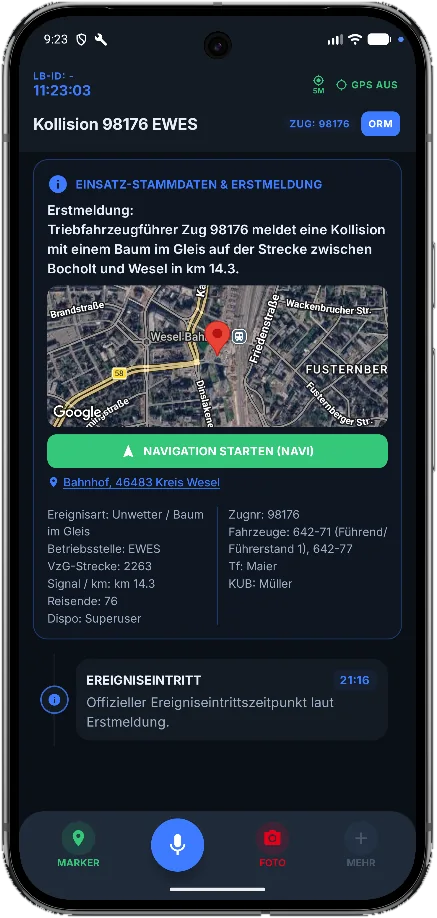 NFB.Note: Einsatzdetails mit Karte und Navigation