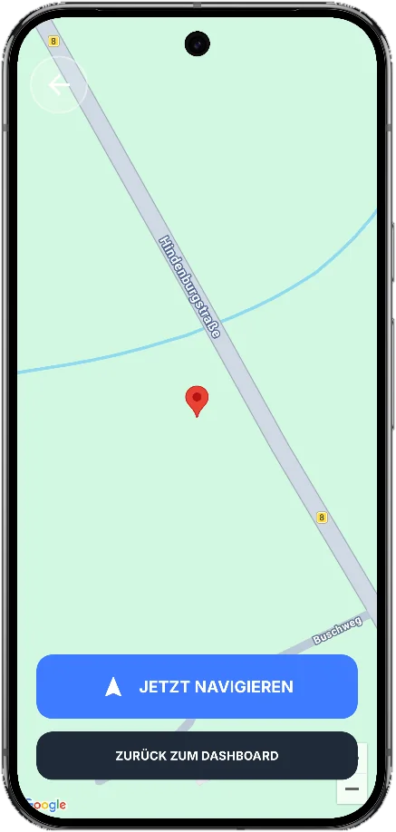Drive Mode: Einsatzort in der Großansicht mit Navigation
